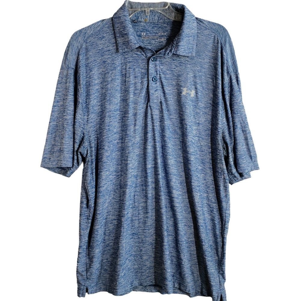 Under‎ Armour Polo Loose Shirt Men's Large Blue Heathered Loose Heatgear Golf